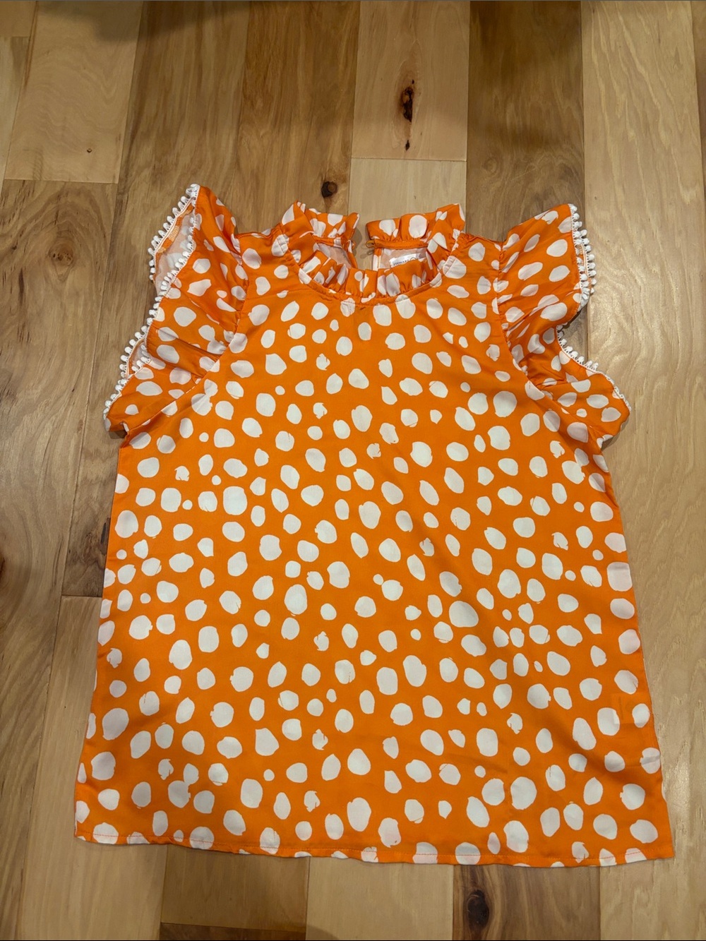 Stewart Simmons Poly Ruffle Sleeve Blouse XS Orange & White